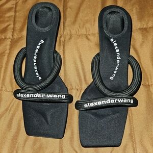 Alexander Wang Black Rope-Logo Slide Sandals